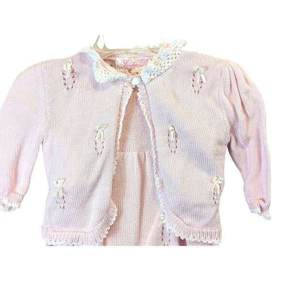 Sophie Dess Creations Paris Dress & Sweater Set Baby 3M Cotton Embroidered Pink - Picture 2 of 16